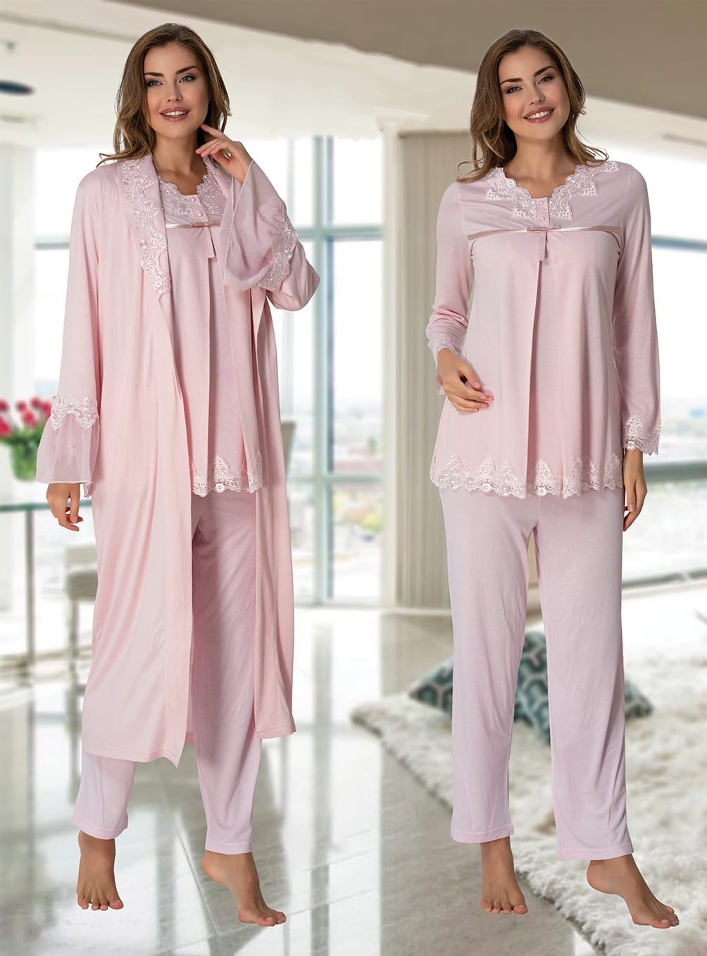 Lohusa Çarşısı 7034 Sabahlıklı Lohusa Pijama Takımı